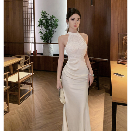 〖Shisanhang Quality〗 New Elegant Lady Luxury Wall-mounted Pearl Long Dress Gown