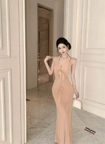 Photographed! Sexy Strapless Off-the-Shoulder Pleated Shoulder Slip Bodice Skimming Fish-Tail Dress Gown Dress