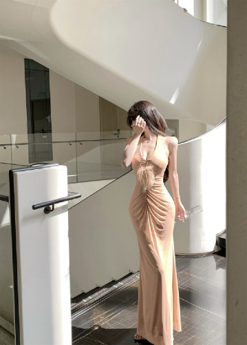 Photographed! Sexy Strapless Off-the-Shoulder Pleated Shoulder Slip Bodice Skimming Fish-Tail Dress Gown Dress