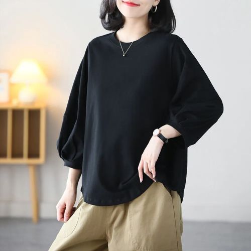 Stylish Youthful Casual 7/8 Sleeve Top Spring and Summer New Arrival Versatile Literary Retro Matchable Short Sleeve T-Shirt for Women