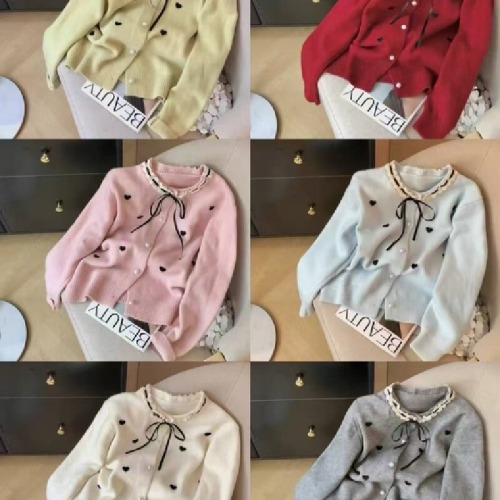French-style small Shalimar women's cardigan 2025 spring and autumn new Korean-style bow knit sweater with heart lace round neck
