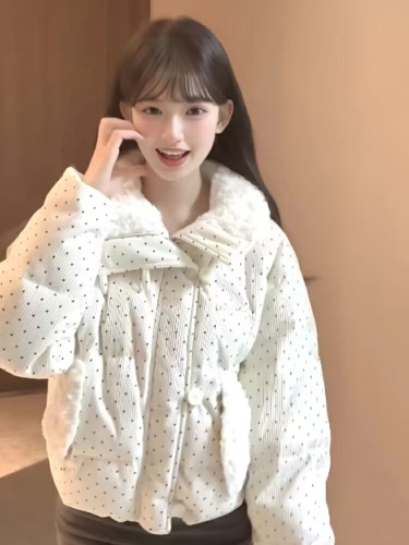 Korean Sweet Style Fluffy Collar Down Cotton Jacket Women's Autumn/Winter Loose Thick Warm Short Bread Coat