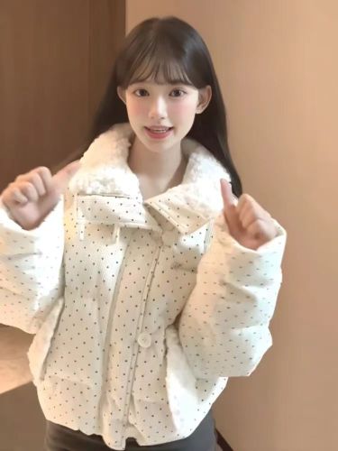 Korean Sweet Style Fluffy Collar Down Cotton Jacket Women's Autumn/Winter Loose Thick Warm Short Bread Coat