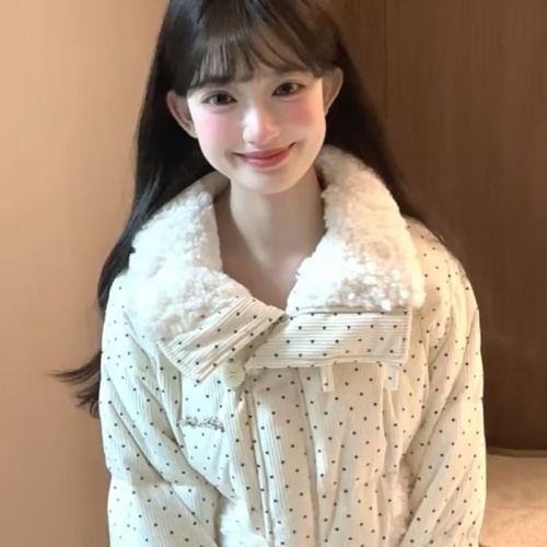 Korean Sweet Style Fluffy Collar Down Cotton Jacket Women's Autumn/Winter Loose Thick Warm Short Bread Coat