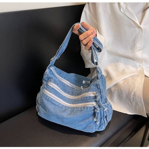 Lazy Wind Denim Single Shoulder Bag, Japanese Original Harajuku Style Canvas Bag for Women, 2025 New Arrival Large Capacity Simple Crossbody Bag