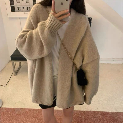 Korean cashmere sweater coat for women, autumn outerwear, new casual loose knit cardigan top