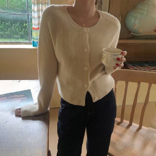 Original Photographed Korean Version Thickened Sweatshirt Outerwear Long-Sleeve Knit Top Shoulder-Notched Cashmere Comfort Solid Color Knit Sweater