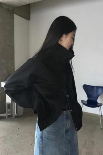 Size has been updated Korean chic early autumn retro temperament stand collar zipper loose versatile long sleeve jacket short jacket
