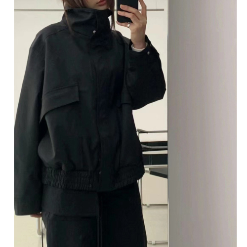 Size has been updated Korean chic early autumn retro temperament stand collar zipper loose versatile long sleeve jacket short jacket