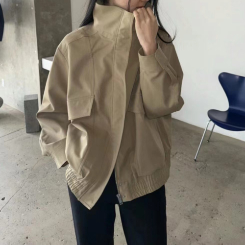 Size has been updated Korean chic early autumn retro temperament stand collar zipper loose versatile long sleeve jacket short jacket
