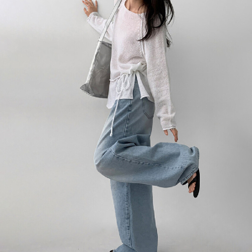 Original Handmade Korean Style Sweater with Tie Bow Detail, Slimming Solid Color Hem, Side Slits, Hooded Knit Top, Sun Protection Covering Shirt