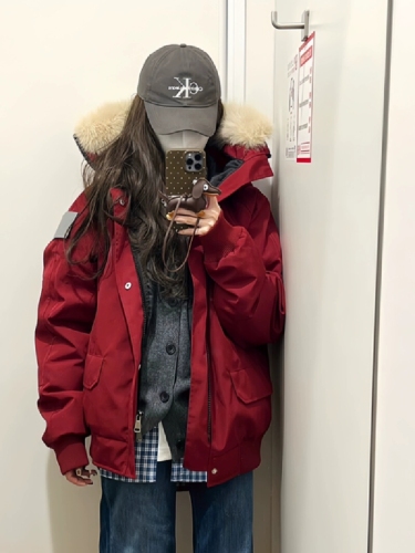 2025 New Winter Thick Workwear Down Cotton Coat for Women, Petite Size Korean Style Couple Down Jacket with Large Plaid Collar