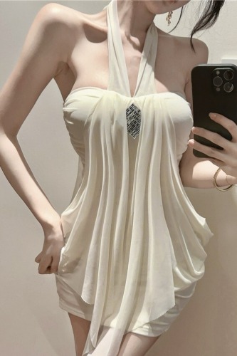 Photographed~ Pure desire style spicy girl blue strapless push-up dress summer backless waist-cinching short skirt bum-packing dress