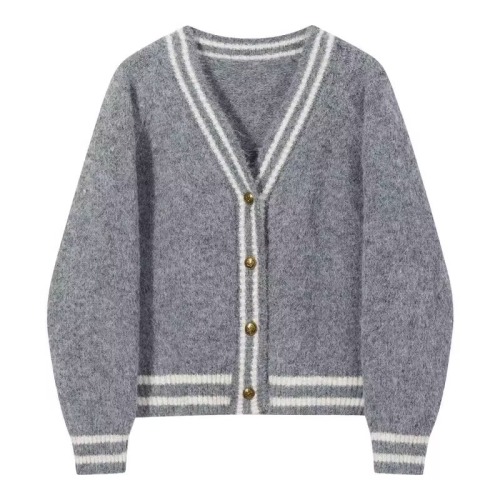 French color-blocking cardigan for women, autumn/winter loose lazy style, design sense, niche knit sweater, high-end top