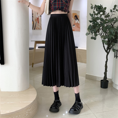 Spot real shots and price apricot long skirt for women with elastic waist high waist pleated skirt