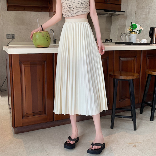 Spot real shots and price apricot long skirt for women with elastic waist high waist pleated skirt