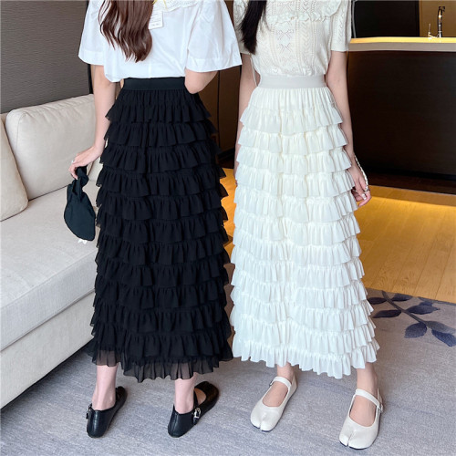 Spot real shots and price elastic waist layered ruffled cake skirt women's skirt