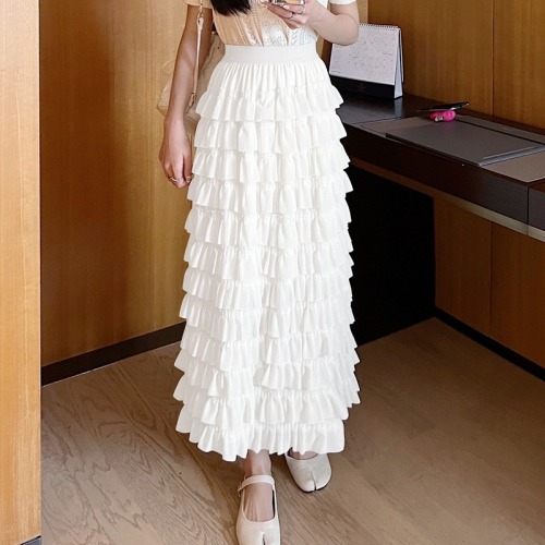 Spot real shots and price elastic waist layered ruffled cake skirt women's skirt