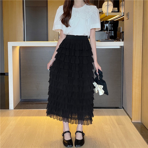 Spot real shots and price elastic waist layered ruffled cake skirt women's skirt