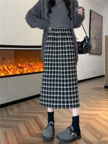 Spot real shots and real price, hair retro plaid hip-pack skirt for women in autumn and winter woolen A-line mid-length skirt