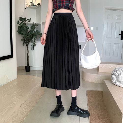 Spot real shots and price apricot long skirt for women with elastic waist high waist pleated skirt