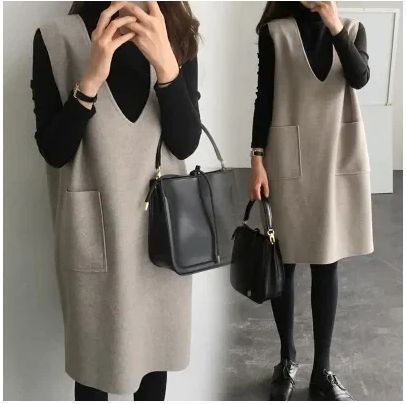 Cashmere V-neck Blazer Dress Autumn/Winter Korean Style Medium Length Double Faced Wool Blazer Dress Set 2-Piece Set