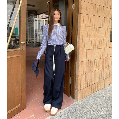 Real shot of 2025 autumn and winter new suit pants elastic waist drawstring design loose and slim wide-leg pants casual pants for women