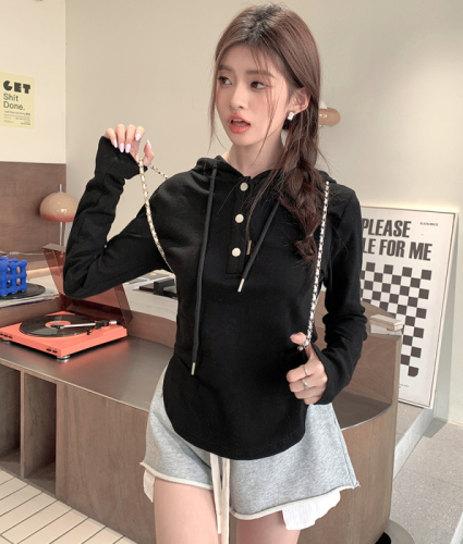 Real shot of 2025 autumn and winter new women's sweatshirts, fashionable base tops, short slim hooded T-shirt