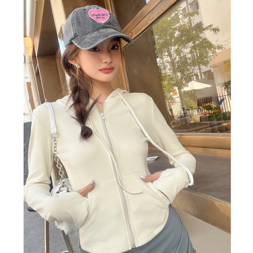 Real shot of 2025 autumn and winter new versatile youth sports style slim long-sleeved hooded zipper sweatshirt