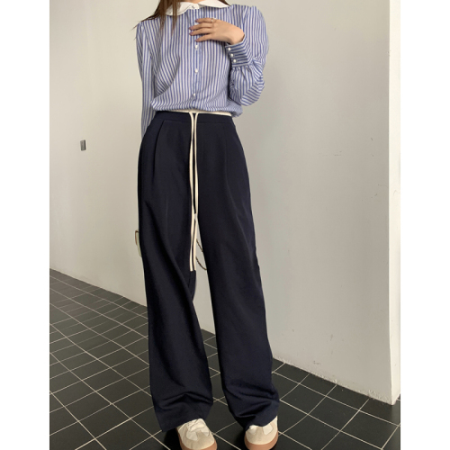 Real shot of 2025 autumn and winter new suit pants elastic waist drawstring design loose and slim wide-leg pants casual pants for women