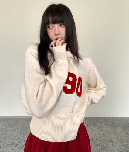 Real-life photography of new internet celebrity trendy digital design V-neck knitted sweater waist-hugging and slimming women's top