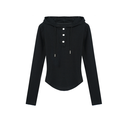 Real shot of 2025 autumn and winter new women's sweatshirts, fashionable base tops, short slim hooded T-shirt