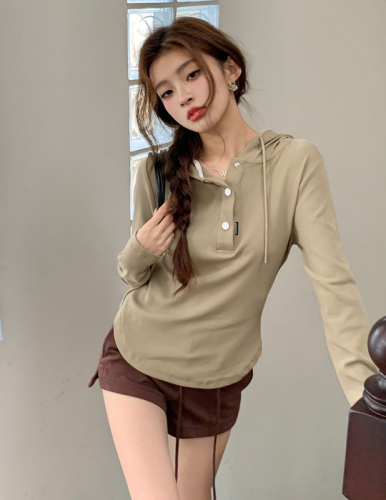 Real shot of 2025 autumn and winter new women's sweatshirts, fashionable base tops, short slim hooded T-shirt
