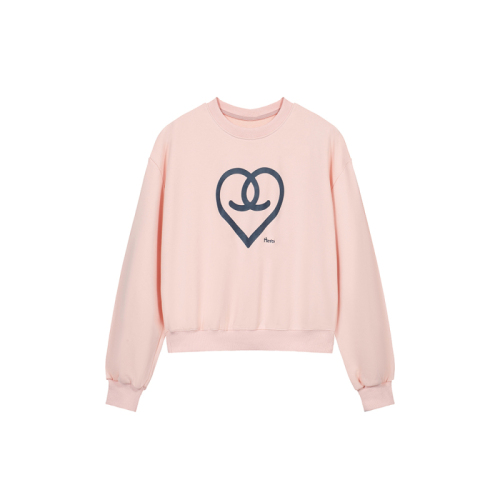 Real shot of 2025 autumn and winter new blue pink love printed sweatshirt for women American small round neck loose casual top