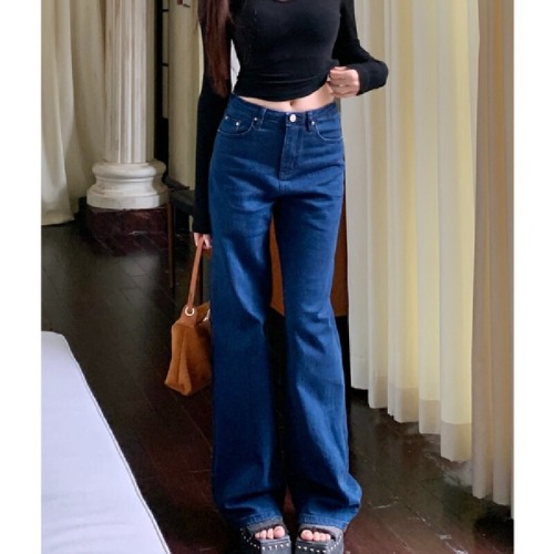 Real shot of 2025 autumn and winter new retro jeans for women loose floor pants blue straight wide-leg pants for women trousers trendy