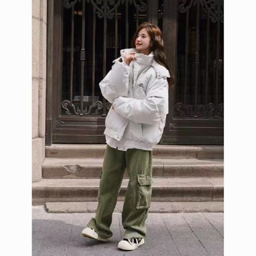 2025 Thicker Winter New Cotton Padded Bread Hooded Embroidered Loose Student Fashionable Padded Jacket Warm Cotton Coat