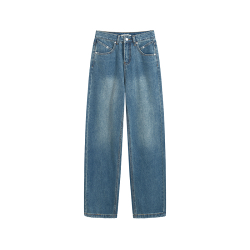 Real shot of 2025 autumn and winter new design blue loose wide-leg jeans for women with high waist slim and versatile casual trousers