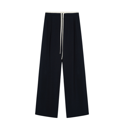 Real shot of 2025 autumn and winter new suit pants elastic waist drawstring design loose and slim wide-leg pants casual pants for women
