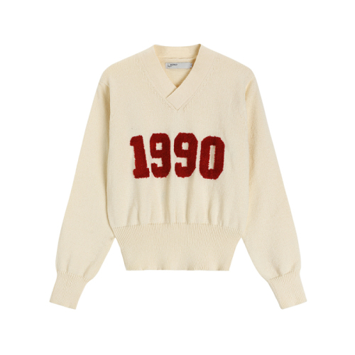 Real-life photography of new internet celebrity trendy digital design V-neck knitted sweater waist-hugging and slimming women's top