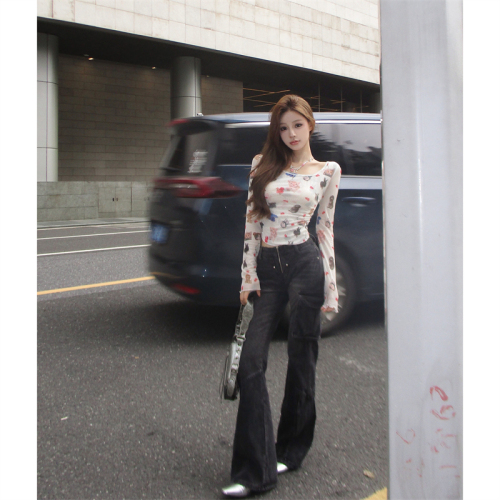 Actual shot~Sweet and spicy mesh cartoon cat print hollow backless strappy slim fit short top