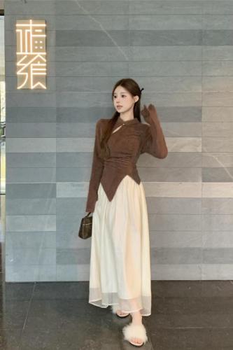 Actual shot ~ New Chinese style stand collar knitted sweater women's autumn and winter design slim and slim temperament top