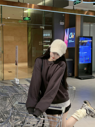 Real-life shots and real price~ Loose plus velvet warm top  autumn and winter new fake two-piece round neck sweatshirt