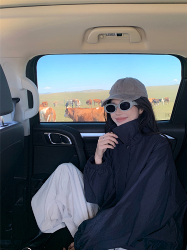 Real shot~Designed lapel drawstring short top autumn new slim zipper long-sleeved jacket for women