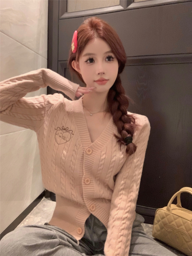 Actual shot ~ Embroidery/college style twist knitted cardigan autumn and winter design sweater jacket