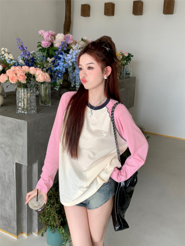 Real shots and real price~ American retro contrast printed sunscreen shirt design makes it look slim and loose long-sleeved top for women in summer