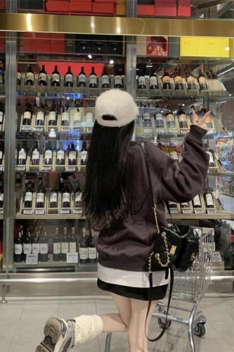 Real-life shots and real price~ Loose plus velvet warm top  autumn and winter new fake two-piece round neck sweatshirt