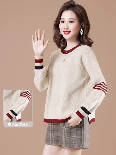 Women's short sleeve knitted base shirt, spring and autumn new style loose sweater, outerwear, low collar top, stylish