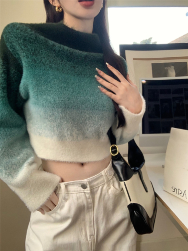 Real-life photos and real-price ~ Various ways to wear gradient color one-shoulder knit tops soft and high-end feel lazy and off-shoulder sweater