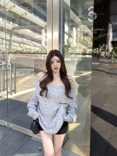 Real shots and real price~ Moonlight Waltz, lazy hot girl one-shoulder top, floral knitted thick sweater