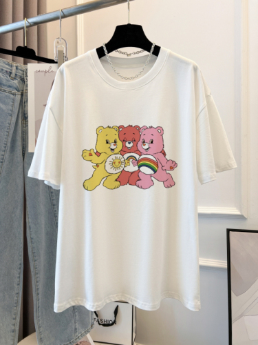 Real-life photo 100% cotton combed pure cotton printed summer short-sleeved T-shirt for women loose Korean version